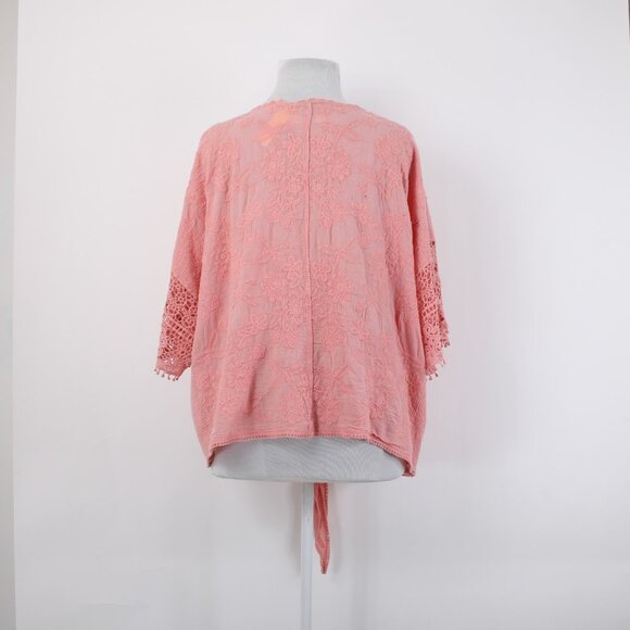 Lane Bryant Top $60 Sz 26/28 Pink Embroidered Tie Cotton Rayon Top - Picture 6 of 12